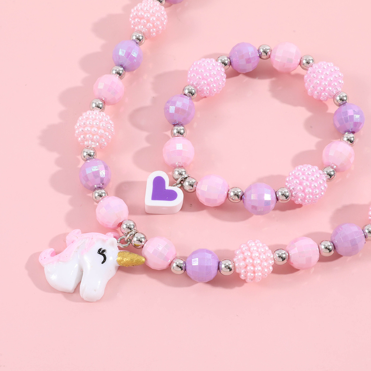 Collar de unicornio pulsera traje resina colgante + cuentas de acrílico para niños collar de Niños de dibujos animados de animales europeos y americanos