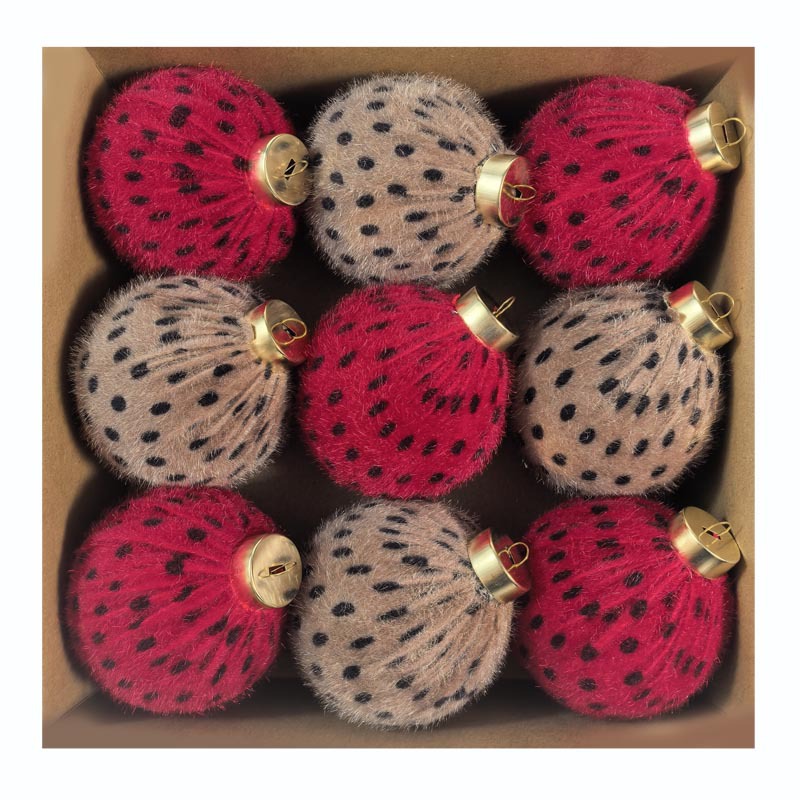 Explosión de 8CM tela de tela de plástico de Navidad hecha a mano bola de tela de tela de leopardo árbol de Navidad bola de decoración de Navidad