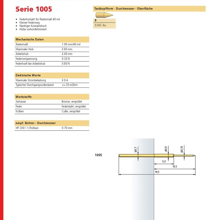 德国PTR探针1005-b-0.8n-au-0.35c光板测试探头电路板进口原装