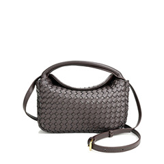 2024新品街頭潮流簡約菱格手工編織牛皮磁吸單肩斜挎手提飯盒包