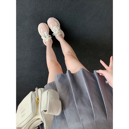 Leather Version ~ Grape Mother Same Style Genuine Leather Father Shoes Women Casual Sports Shoes Squeezing Sensation Thick Sole Laced Deportiva Shoes
