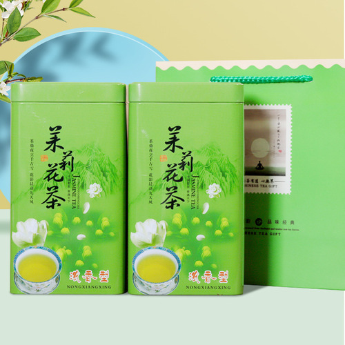 Wholesale loose-leaf green tea with jasmine flowers, 2024 new tea, strong aroma, iron can packaging, high-end gift box packaging, bagged for gifting