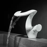 Смеситель для раковины с водопадом, горячая и холодная вода, для ванной комнаты, с тумбой, полностью медный, белый