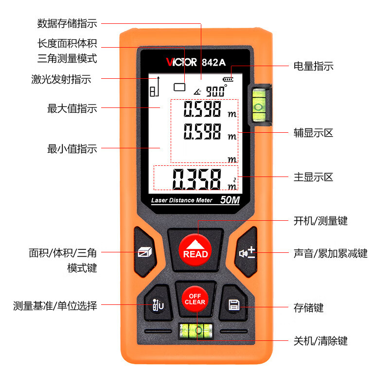 胜利VC842A激光红外线量房仪测量仪器手持电子尺子激光测距仪