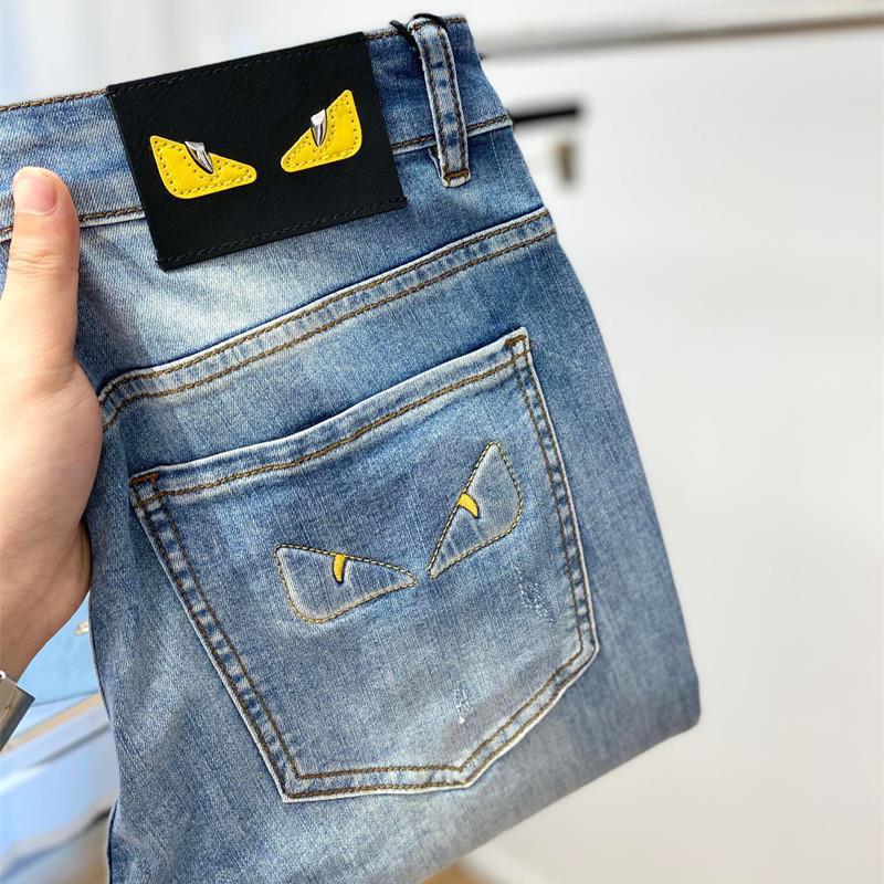 Brand High-end Little Monster Eyes Jeans Men's Slim-fit Straight Stretch Trendy Brand Casual Trousers Boutique European Products