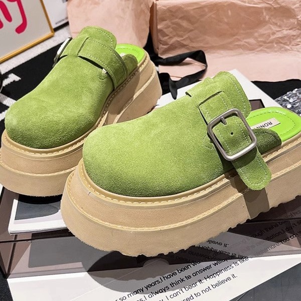 Productos europeos moda cabeza grande hebilla de metal plataforma plataforma cabeza media pantuflas cabeza pequeña 6cm zapatos de mujer zapatos de soporte