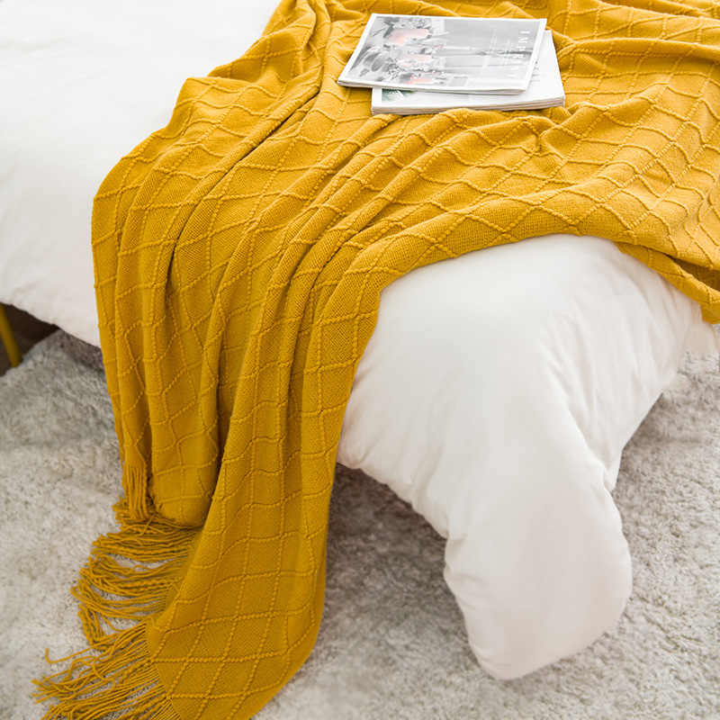 Diamond-Shaped Blanket, High-End Bed Throw for Homestays, Knitted Cover Blanket, Nap Blanket, Air Conditioning Blanket, Warm and Soft Leg Cover, Sofa Blanket