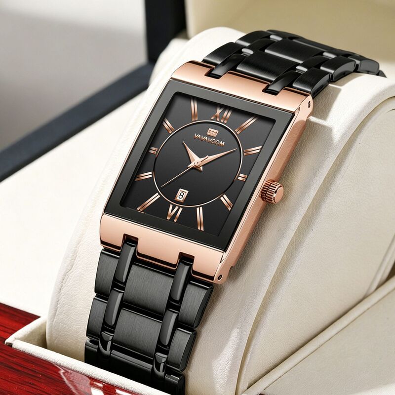 Rectangular Cross-Border Stainless Steel Men's Steel Band Watch Gold Business Calendar Quartz Waterproof Watch Wholesale Large Dial Rectangular Cross-Border Stainless Steel Men's Steel Band Watch Gold Business Calendar Quartz Waterproof Watch Wholesale Large Dial