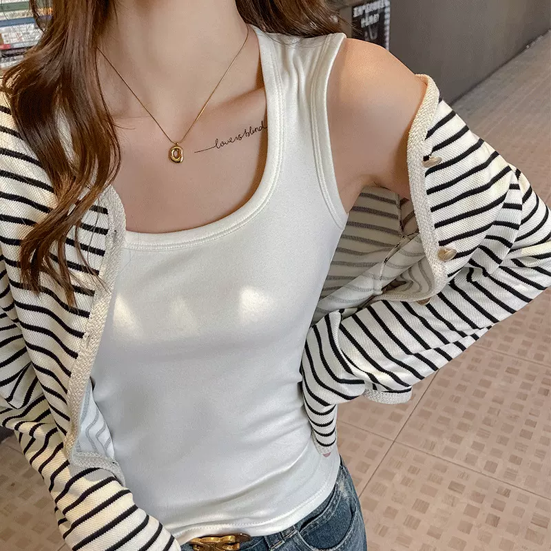 严选保暖背心女士加绒加厚吊带上衣秋冬新款磨毛内搭遮副乳打底衫