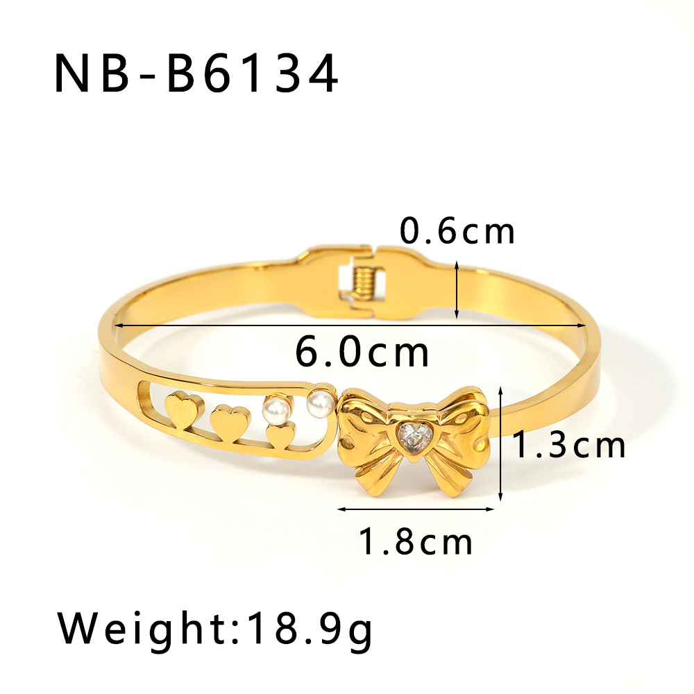 Women's Gender Elegant Classic Style Streetwear Heart Shape Bow Knot 304 Stainless Steel Bangle In Bulk