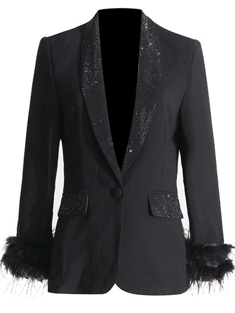 Saco Blazer con Pedrería y Plumas de Poliéster para Mujer