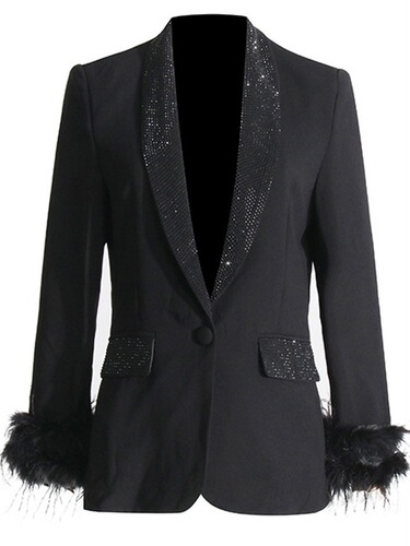 European and American Style Autumn New Elegant Women's Fashion Collar Embroidered with Diamonds and Feather Patchwork Slimming Women's Outerwear