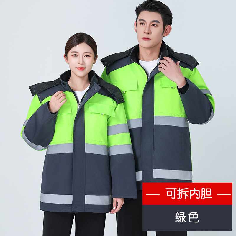 Invierno reflector advertencia ropa de trabajo de algodón hombre ropa de algodón cálida rescate de carretera sanitario municipal ropa de trabajo