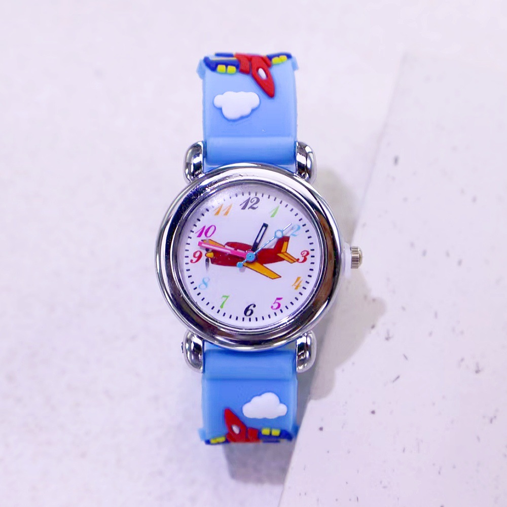 3D Airplane Kidsren's Cartoon Watch Cute Quartz Student 3D Strap Digital Gift Boys and Girls Kidsren's Watch