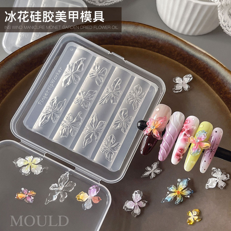 Piggy-style ice flower silicone nail art mold, DIY nail carving crystal resin 3D flower template, authentic product