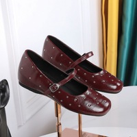 836-2 Retro Mary Jane Shoes Metal Decorative Strap Women's Shoes Willow Nails Round Head Low Heel Style Shallow Mouth Single Shoe