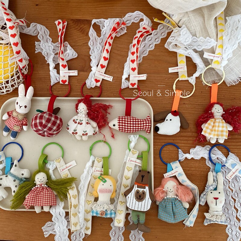 Korean New Style Heart-Shaped Animal Tassel Cartoon Lace Fabric Pendant Cute Sweet Keychain Bag Charm