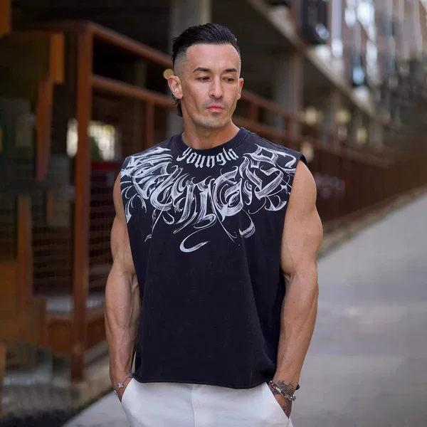 Youngla's new men's American-style trendy summer printed cotton sleeveless sports and fitness tank top