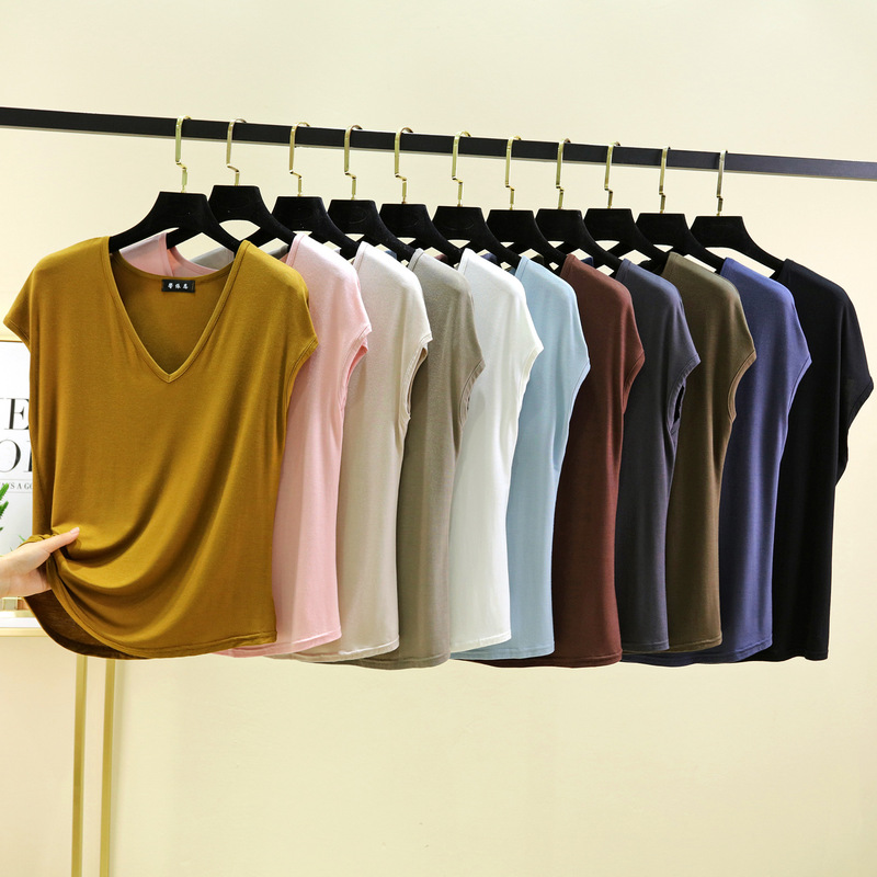 Modal V-neck Vest Sleeveless T-shirt Women's Summer Thin plus size Loose Base Shirt Solid Color Inner Wearing Top