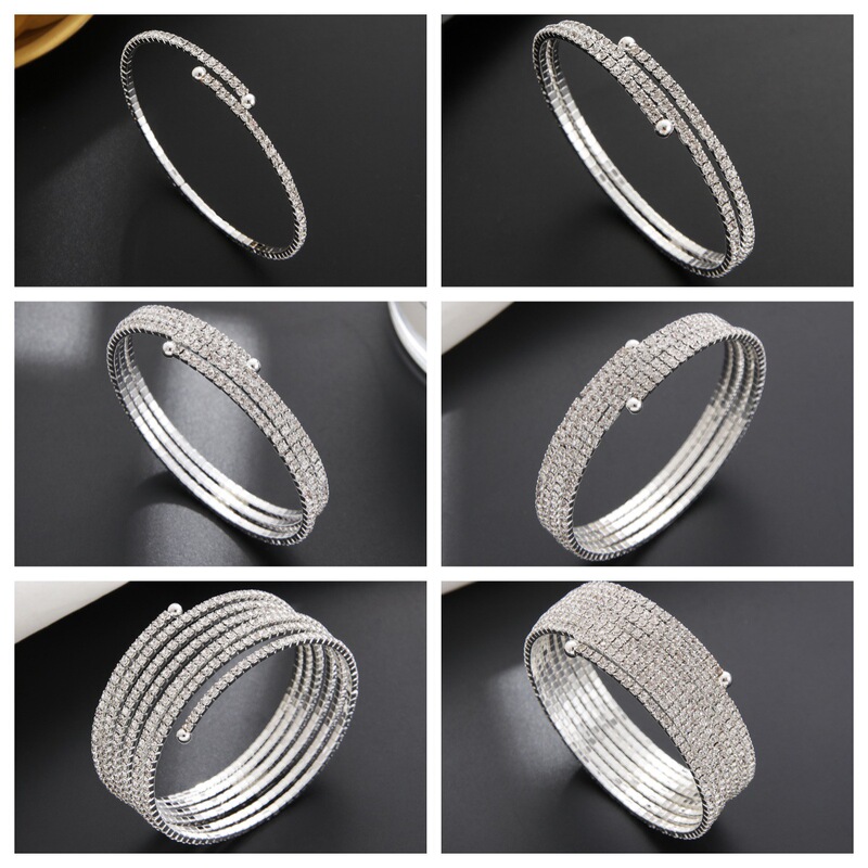 Cross-border Hot Selling Women's Full Diamond Steel Wire Elastic Bracelet Arm Chain Multi-row Optional Bridal Stage Jewelry B152