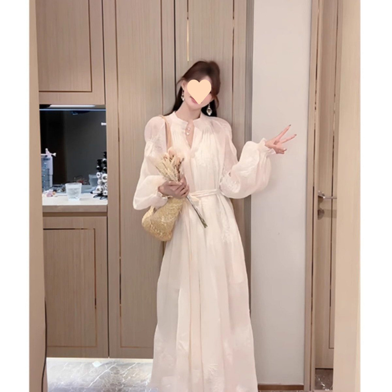 高级感法式刺绣气质连衣裙2025春季新款春夏轻奢长裙宽松裙子女装|undefined