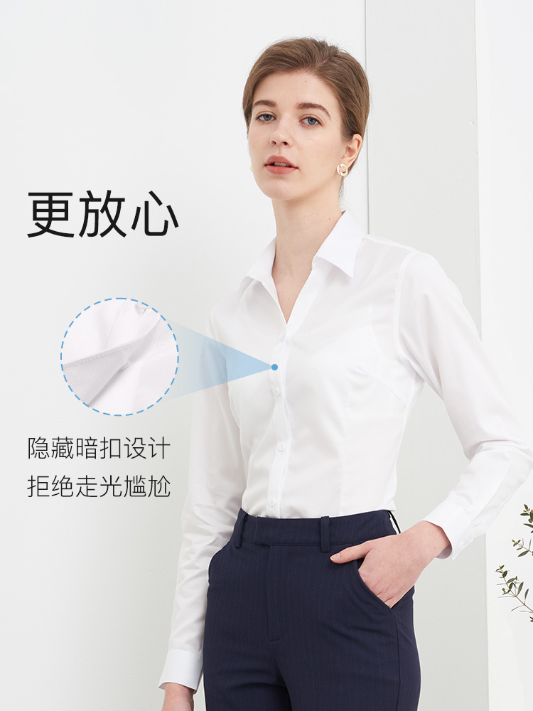100s Cotton DP Non-ironing Shirt Women's Long-sleeved Slim-fit Career Interview Business Commuter Dress Clothes Shirt