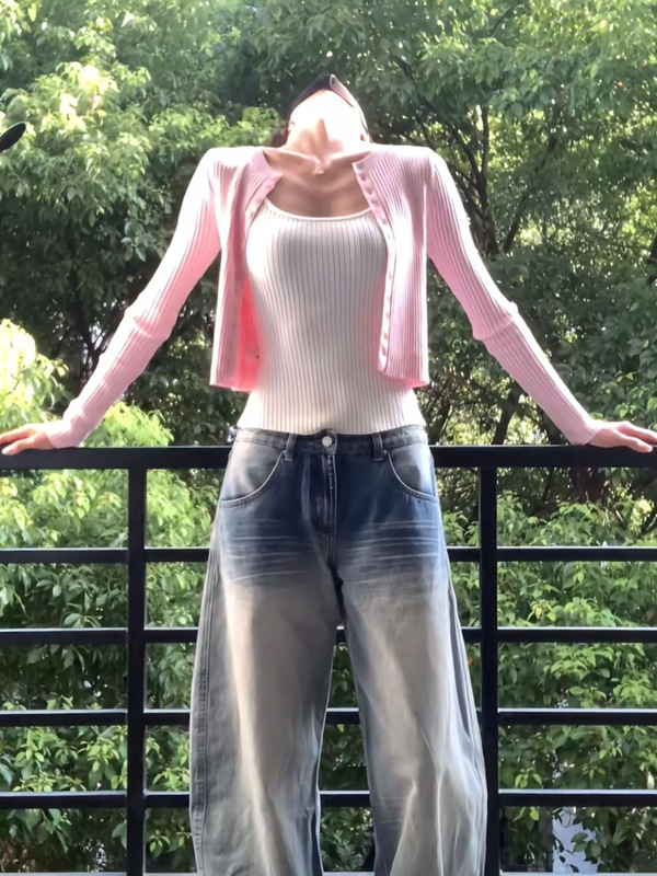 韩系纯欲辣妹针织开衫配小吊带两件套女春秋季百搭修身显瘦上衣潮|undefined