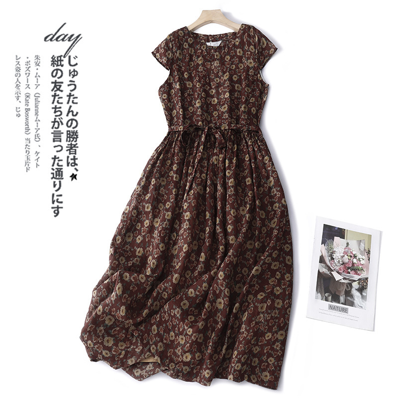 Japanese and Korean in stock Real Shot Ramie dress 2023 New Cotton and Linen Women's Travel Summer Thin Western Style Skirt