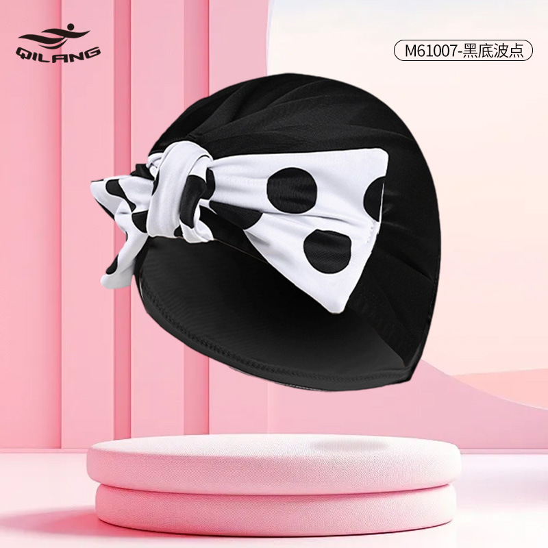 Gorro de baño, cabello largo, sin cabeza, circunferencia de la cabeza grande para adultos, tela plisada de alto valor, protección de los oídos de moda, gorro de baño de tela de lujo ligero