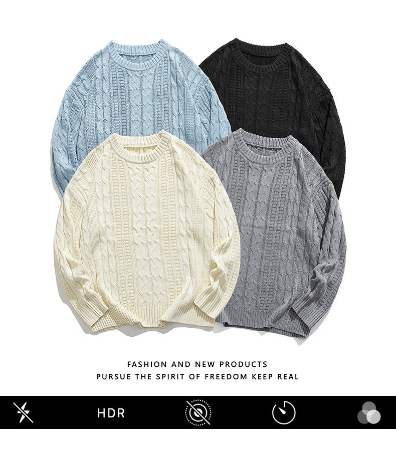 Trendy Men's Knitted Sweater Versatile Solid Colour Winter Style_voghion.com