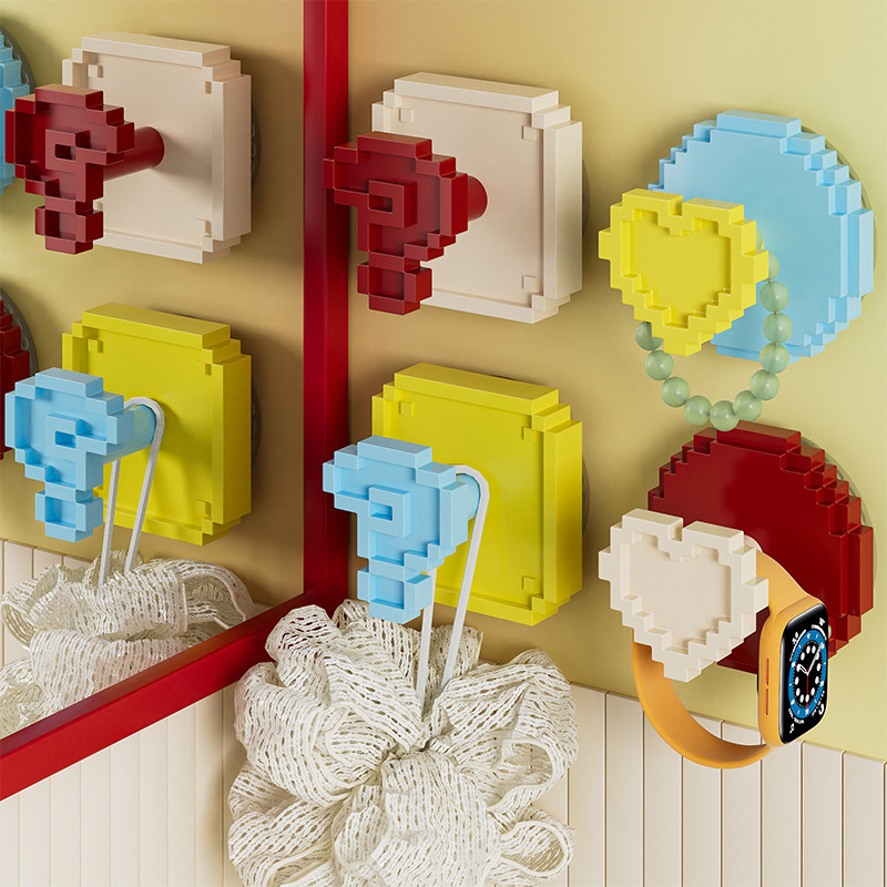 Dopamine Heart Pixel Suction Cup Hook High-Value Bathroom Household Bathroom Storage Hook Punch-Free Sticky Hook Dopamine Heart Pixel Suction Cup Hook High-Value Bathroom Household Bathroom Storage Hook Punch-Free Sticky Hook