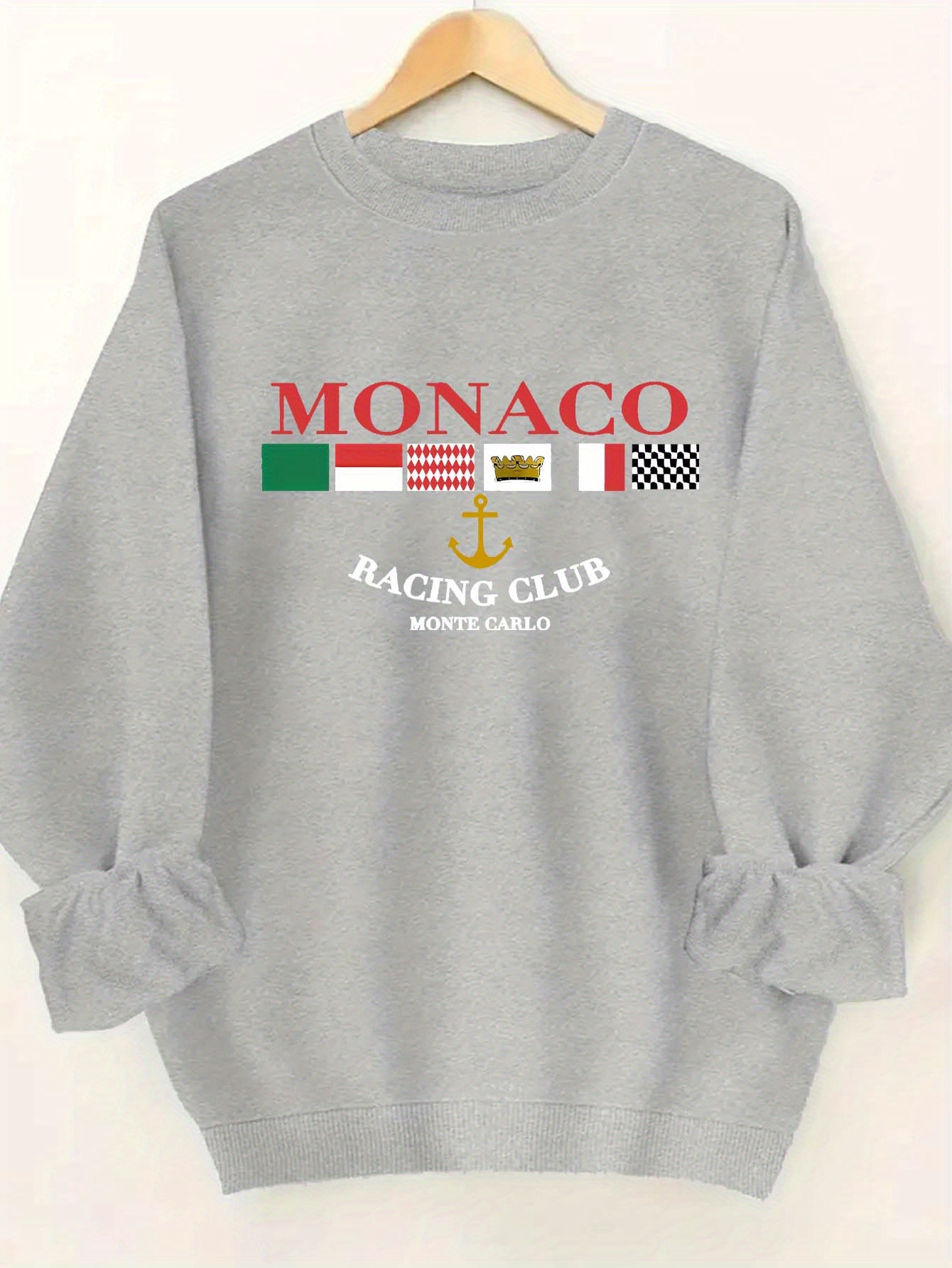 Women’s Monaco Print Casual Crew Neck Sweatshirt Pullover_voghion.com