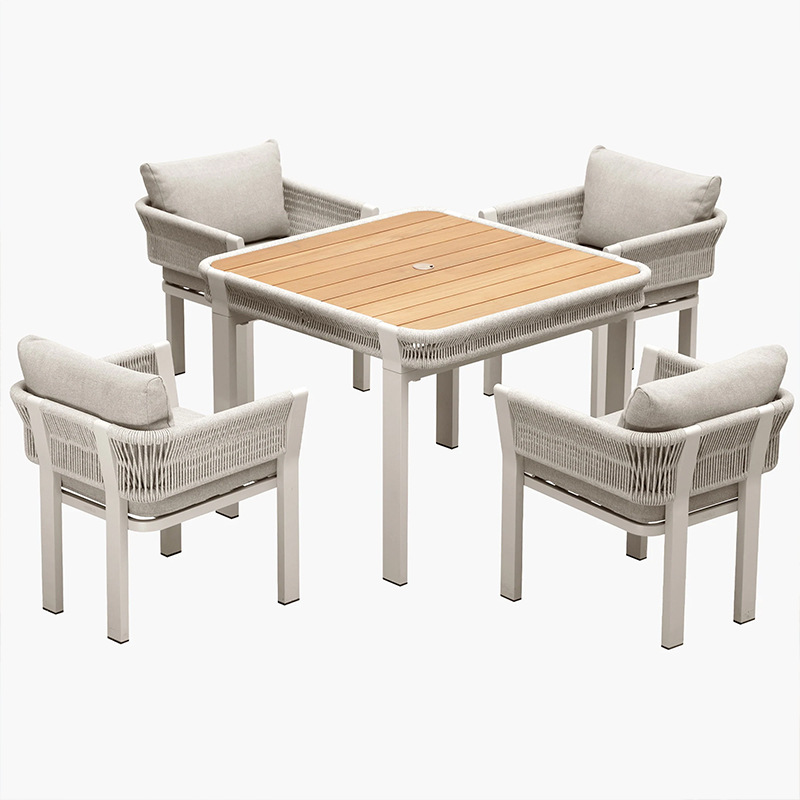 Mesa y silla de ocio al aire libre patio villa jardín combinación de tela de caña hotel residencial terraza al aire libre silla de caña impermeable image 5