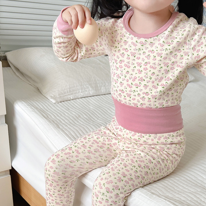 Baby Seamless High-Waist Thermal Underwear Set for Autumn and Winter, Cotton Belly-Protecting Long Johns for Children, Girls and Boys
