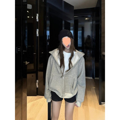 高级感条纹连帽休闲宽松美式卫衣女2025秋季新款别致上衣