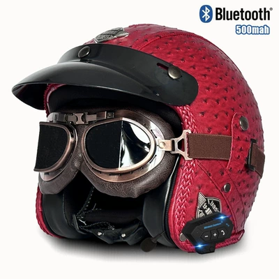 half helmet Motosiklet kaskı (dəbilqə) - v-red-pineapple-bronze-mirror-bluetooth-s
