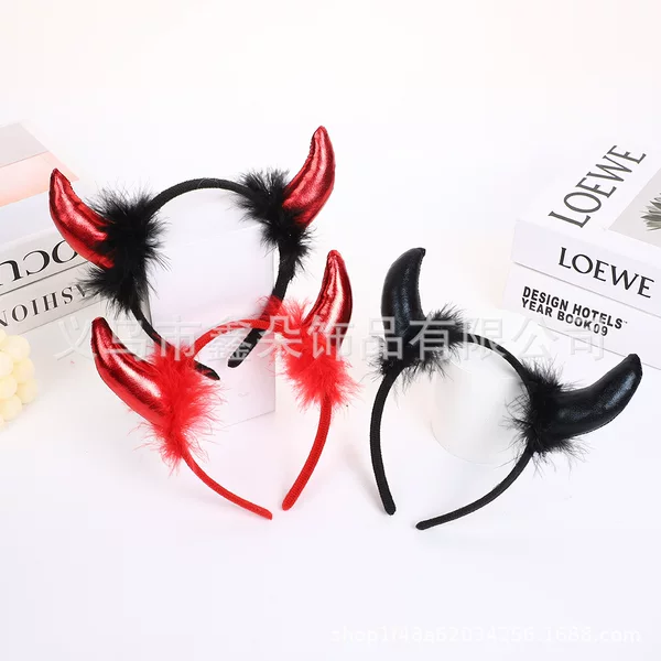 Halloween Devil Horn Headband in stock Cross Border Hot Holiday Party Ball Red Horn Dress Up Headband Hair Accessories