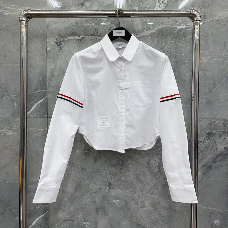 Factory Store High-Quality Spring and Autumn Women's Double-Sleeve Striped Long-Sleeve Short Shirt for Casual and Fashionable Wear