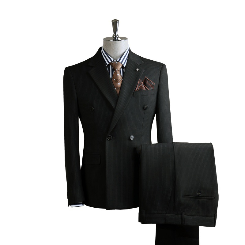 High End Slim Fit Double Breasted Men's Suit Black Groom's Wedding Attire Casual Business Professional Jacket_voghion.com