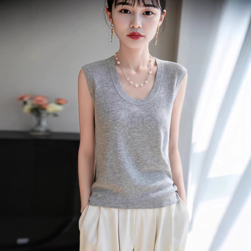 Cross-Border Versatile U-Neck Camisole for Women, Summer Lyocell Cool-Touch Sleeveless Top to Pair with Suits