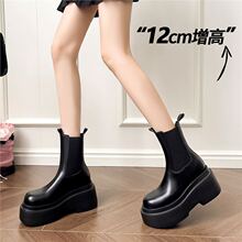 香港松糕厚底小个子内马丁靴女2025秋冬新款切尔西烟筒靴