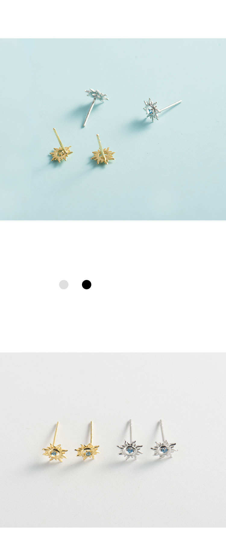 Ear Studs Classification 1 Pair Quantity Daily Occasion 14K Gold Plated 925 Sterling Silver Zircon Sun Ear Studs 925 Sterling Silver Rings