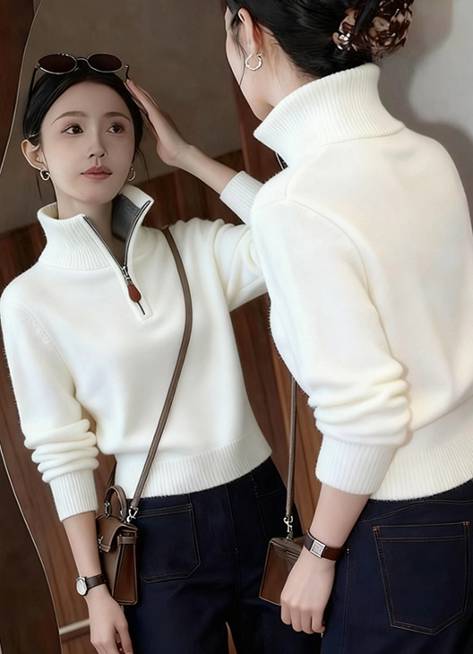 Áo len cổ lọ nữ dệt kim phối basic phong cách lười biếng — đen chi tiết 1