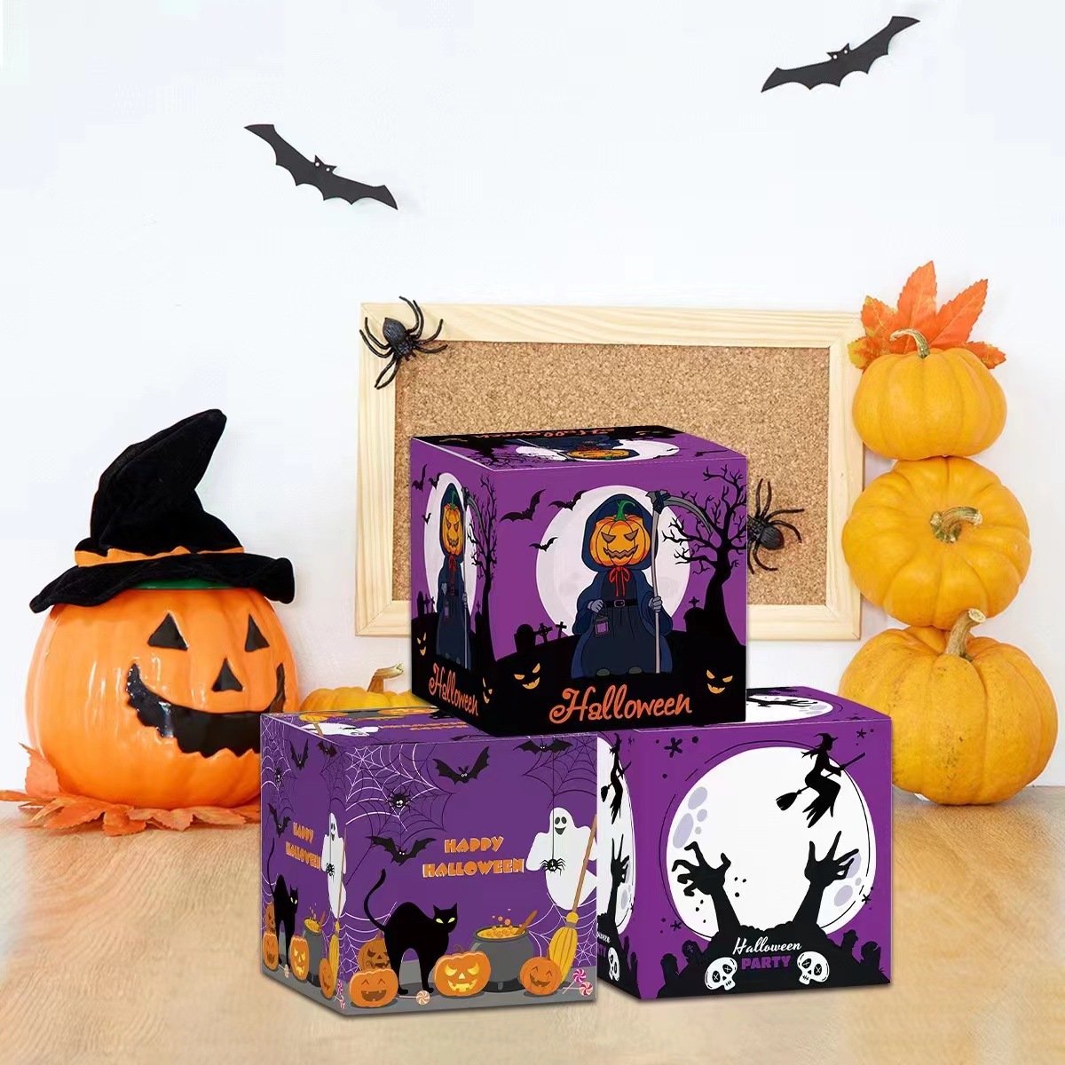 Κουτί με μπομπονιέρες για κέρασμα ή κέρασμα για το Halloween, διακόσμηση πάρτι, χάρτινο κουτί, διακόσμηση δείπνου, κουτί με μπομπονιέρες_voghion.com