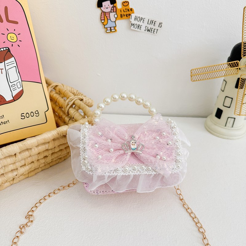 Bolso para niños 2024 nuevo lindos bolso de niña bolso accesorios de princesa de estilo extranjero bolso de cadena de perlas de fragancia