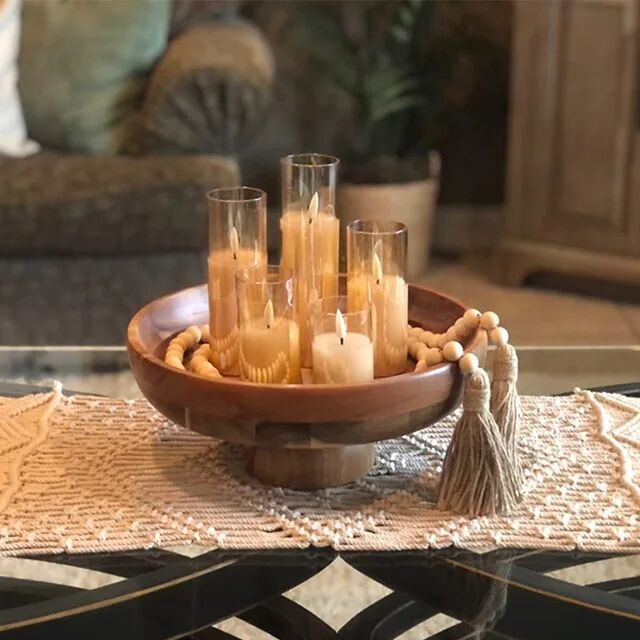 Cruzar la frontera de madera maciza mesa de postre decoración soporte de exhibición hogar fruta merienda placa de madera de acacia pierna alta Placa de pastel ensaladera