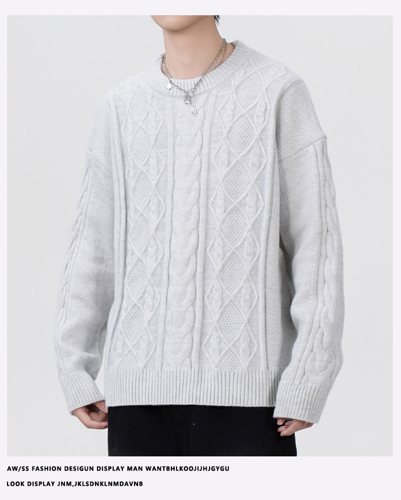 Zachte oversized gebreide herentrui - losse pasvorm, ronde hals, vintage badgedetail, ademend en machinewasbaar_voghion.com