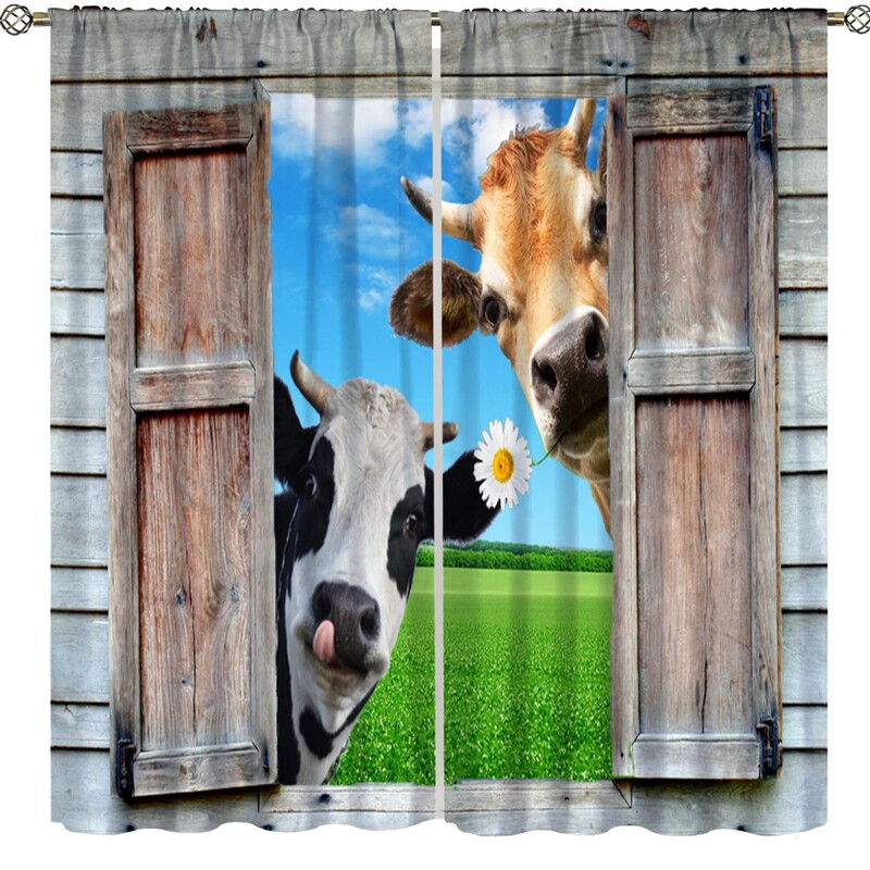 Cross-Border Rural Retro Style Cute Cow Wooden Barn Door Digital Print Curtains for Bedroom and Living Room Wholesale from Manufacturer Cross-Border Rural Retro Style Cute Cow Wooden Barn Door Digital Print Curtains for Bedroom and Living Room Wholesale from Manufacturer