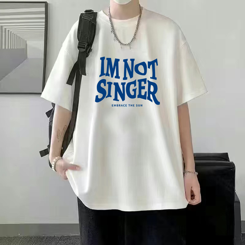 Verano nuevo estilo de seda de hielo tendencia camiseta suelta estilo de Hong Kong impresión cuello redondo camiseta de manga corta tendencia femenina todo fósforo camiseta fría