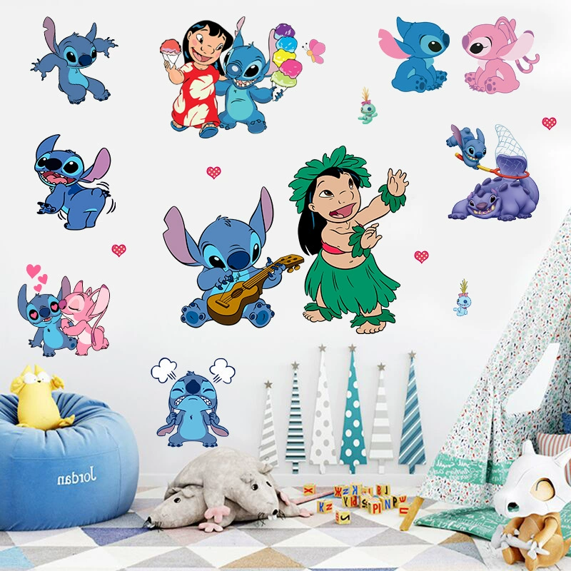 Мультяшные анимационные наклейки Стич, детская комната, детский сад, водонепроницаемые самоклеящиеся наклейки для автомобиля, наклейки на стену Стич, стеклянные наклейки